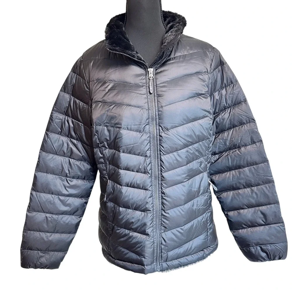 32 Degrees Women's Puffer Jacket‎ Sz M Heat Quilted Black Fur Lined Outdoor